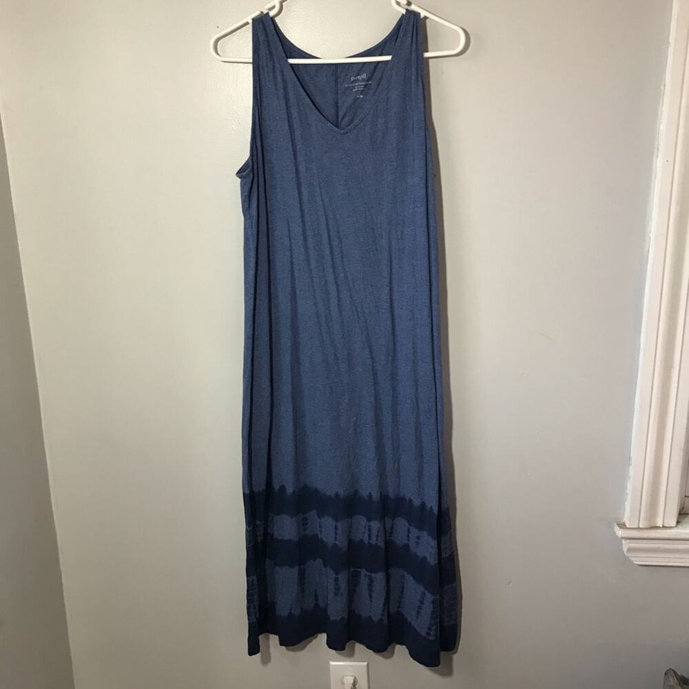 J Jill Med Petite pure Jill pj tie-dyed maxi cotton  dress v neck back slit blue